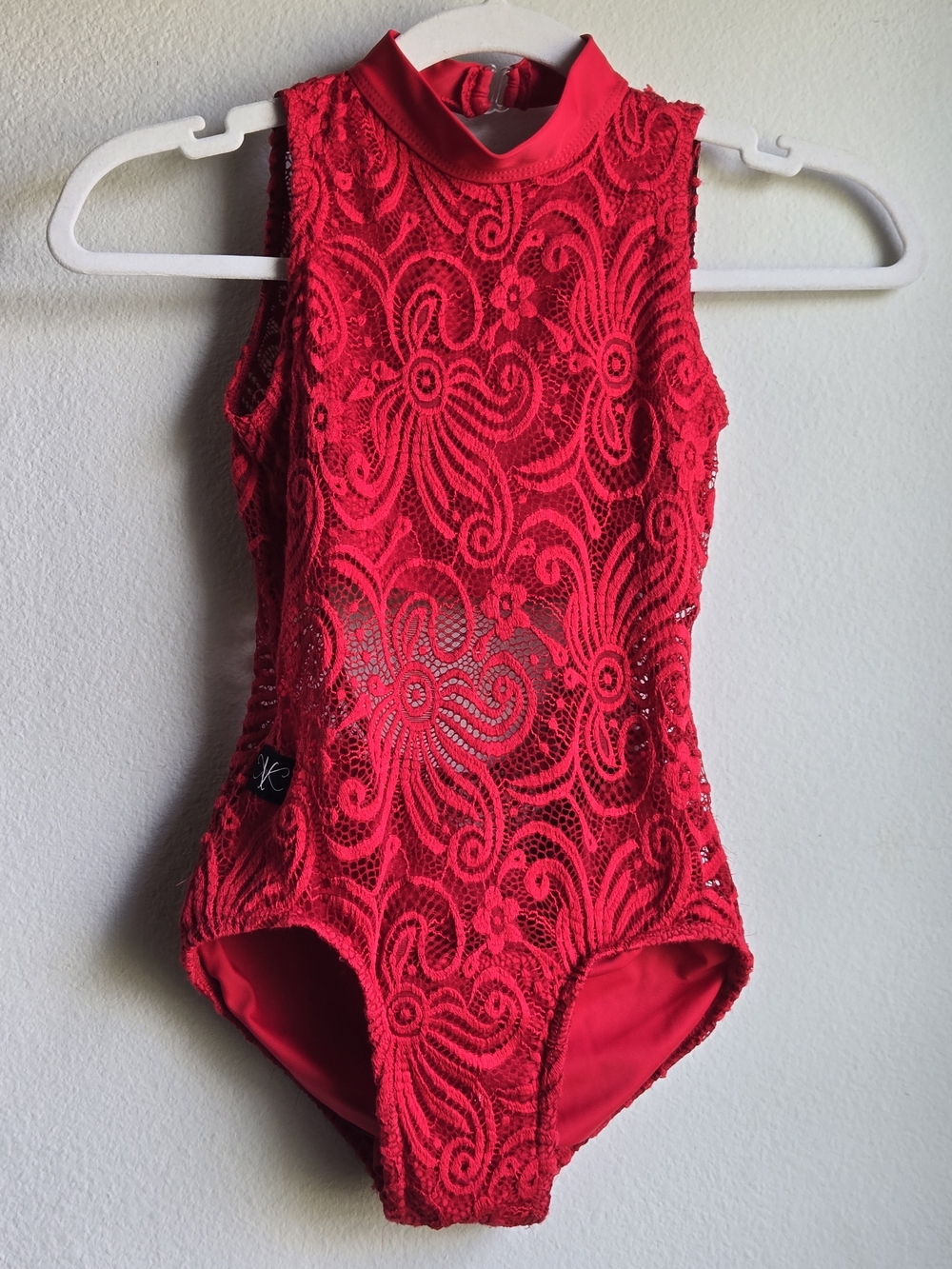 Girls Red Lace One-Pc Dance Bodysuit, Sz CXL